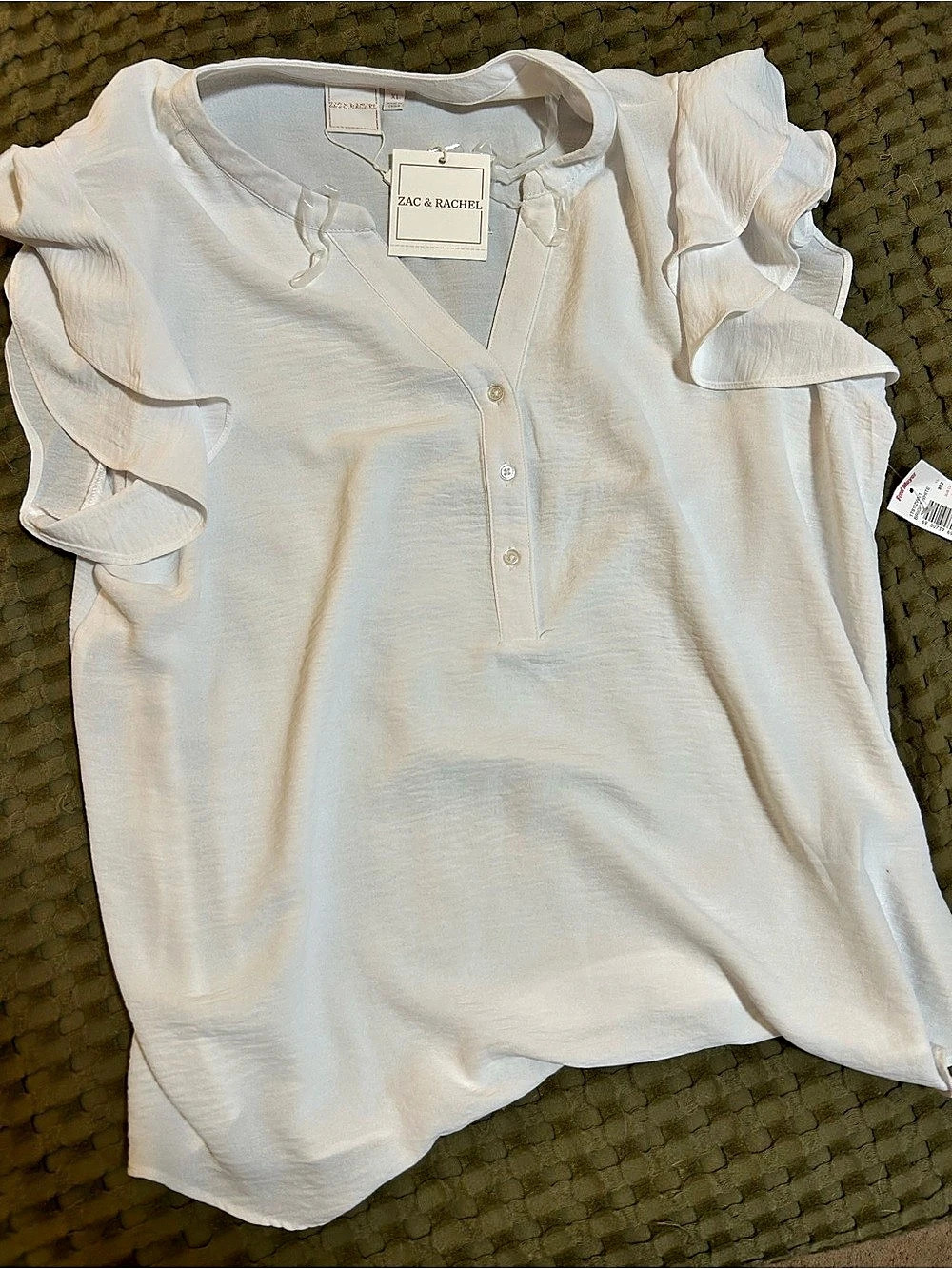 ZARA RAHMA Ruffle Sleeve Blouse in White Size Small NWT